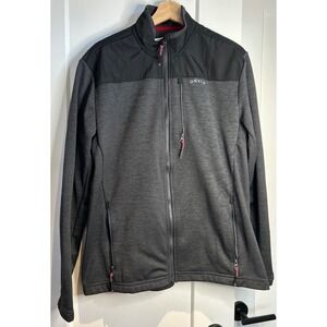 Orvis Mens Medium Full Zip Fleece Jacket Charcoal Gray Black Mixed Media Outdoor